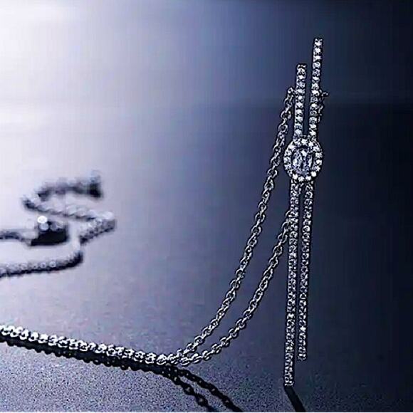 Steroids Silver Cubic Zircon Necklace Minimalist - Picture 3 of 4